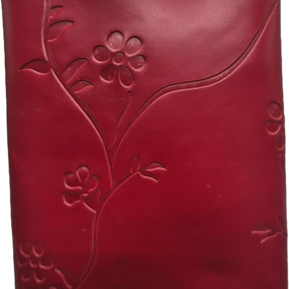 Starbucks 2004 Red Leather Drink Sleeve Embossed Floral For 12 OZ Barista Mug - Picture 4 of 7